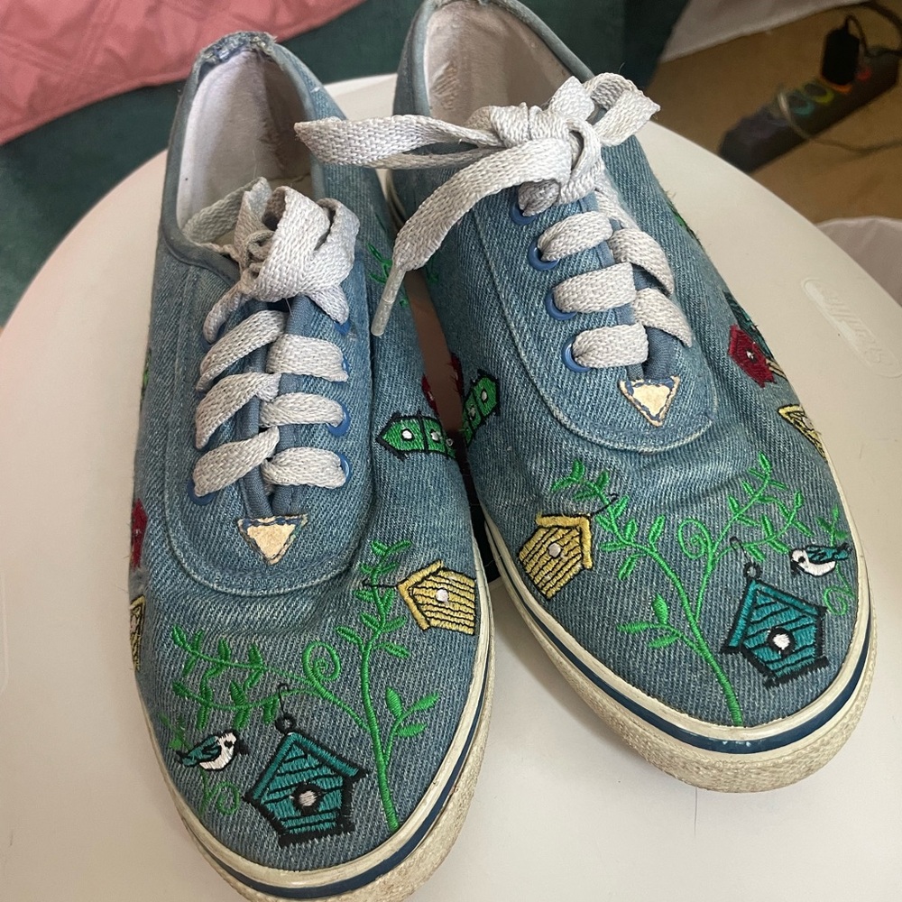 Vintage Sebastino Denim Sneakers with Birdhouse Embroidery